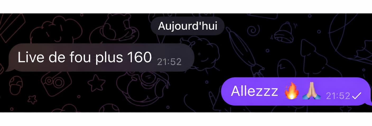 Avis : Live de fou plus 160. Heure : 21:52.